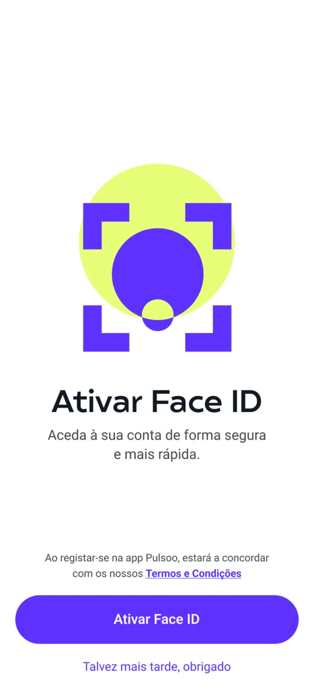 Ecrã de segurança Face ID da app Pulsoo.