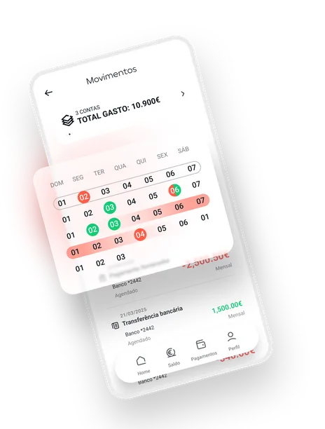 Ecrã da app com a área "Movimentos".