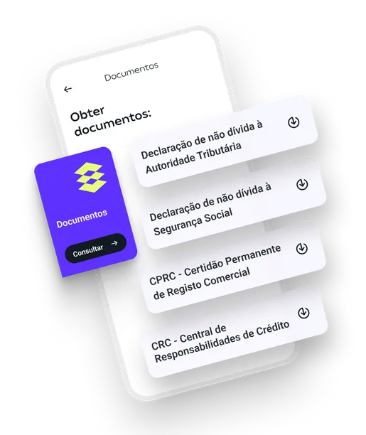 Ecrã da app com a área "Documentos".