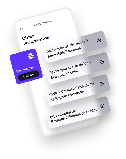 Ecrã da app com a área "Documentos".